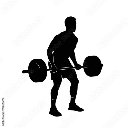 Man Lifting Heavy Barbell Weights Silhouette.