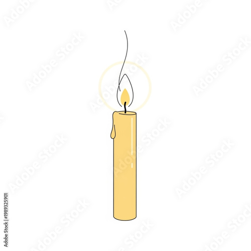 Yellow Candle with Lit Flame Illustration.