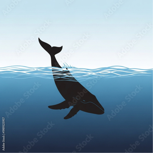 Silhouette of Whale Swimming in Ocean.