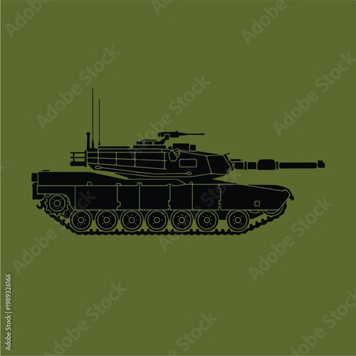 Black Tank Military Vehicle Illustration.