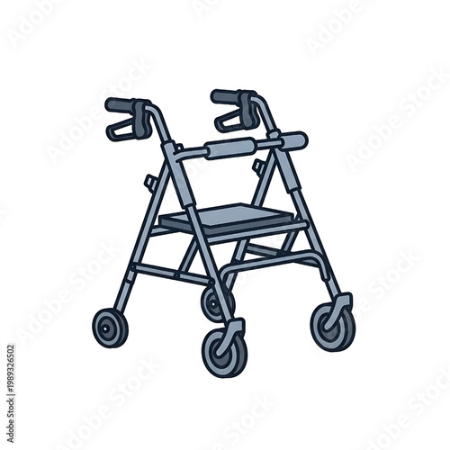 Walker with Seat and Wheels Illustration.