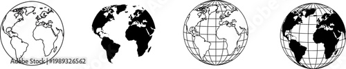 Earth globe world map line and silhouette