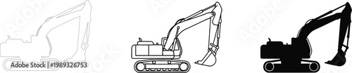 Heavy construction excavator outline and silhouette