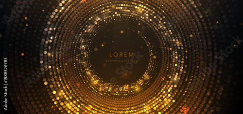 Luxury dotted golden pattern texture on dark background with gold lighting effect.