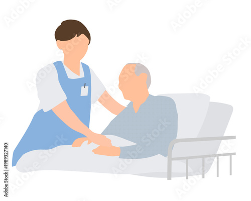 高齢男性を支える介護シーン／見守り・介護士・生活支援