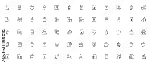 Coffee icon set. Vector collection featuring coffee cup, beans, cafe, kettle, espresso, mug, to go cup, coffee shop and more. Editable stroke icons.