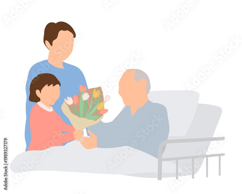 入院中の高齢男性と面会シーン／家族・お見舞い・コミュニケーション