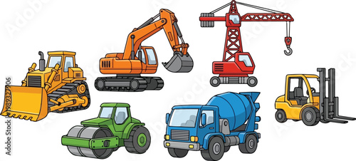 Colorful construction vehicles a playful illustration of heavy machinery
