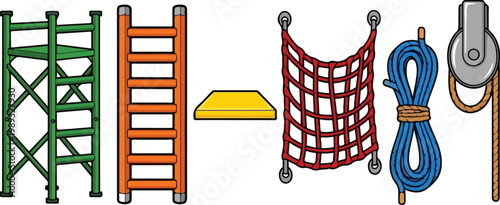 Playground climbing equipment set ladders net rope and pulley system