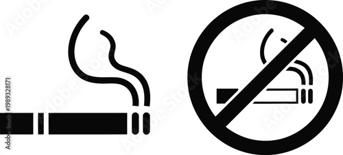 No smoking symbol with cigarette illustration and prohibition sign Vector
