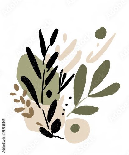 植物のモチーフを描いた抽象的なイラスト