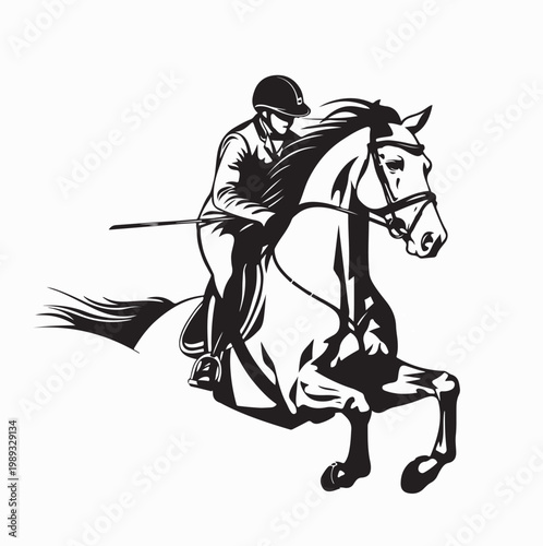 Horse Racing Jockey Action with Jumping Motion Vector Illustration