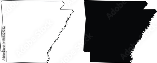 A simple outline and silhouette representation of the american state of arkansas in black color Vector