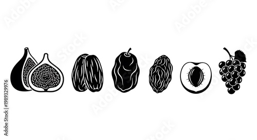 Black and white fruit icons.