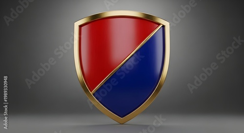 Polished metallic shield with red blue