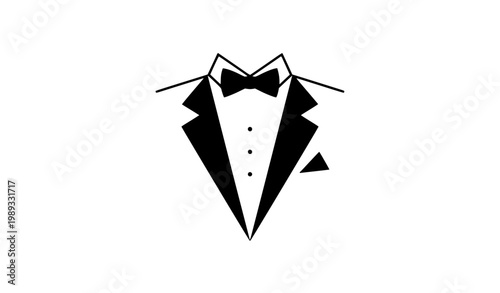 Minimalist tuxedo and bow tie silhouette for luxury wedding invitation and formal event graphics