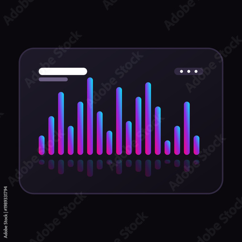 Modern digital audio equalizer widget with colorful neon gradient sound waves on a dark black background.