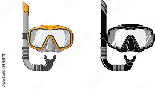 Snorkel and Mask Icon Set Featuring Diving Gear for Water Sports, Underwater Exploration, and Adventure Designs