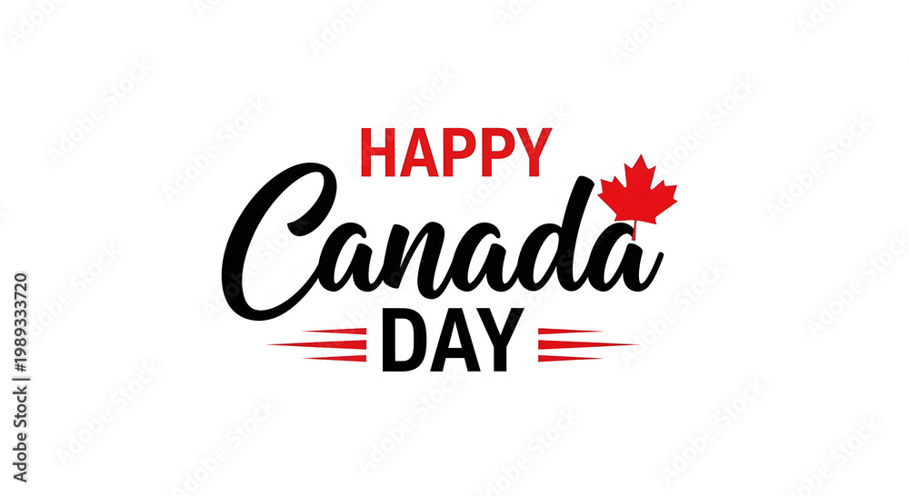 Obraz premium Happy Canada Day text with red maple leaf and graphic elements celebration holiday