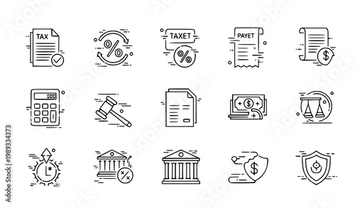 Minimal taxes animated icons set with financial payment law bank accounting and deadline motion graphics with alpha
