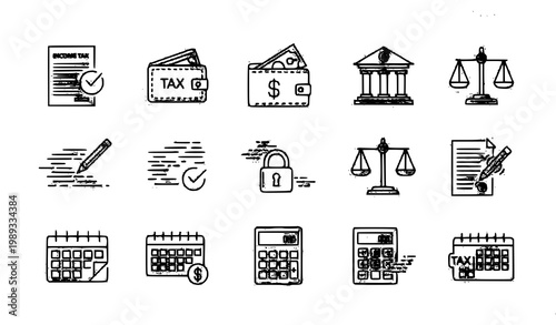 Taxes animated line icons set with financial payment accounting law and federal income motion graphics loop with alpha