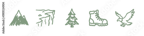 Wilderness Adventure and National Park Hand Drawn Icons