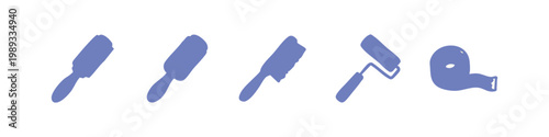 Blue silhouette icons of cleaning tools and painting equipment