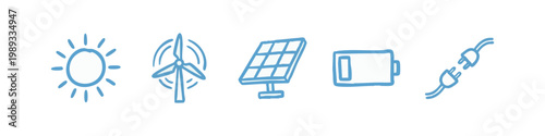 Renewable Energy and Ecology Hand Drawn Icons Collection