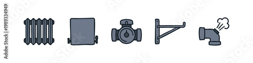 Set of hand drawn plumbing and heating equipment icons