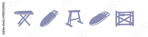 Set of laundry and outdoor utility icons in purple