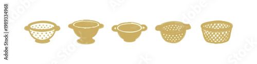 Hand drawn kitchen colander and strainer basket icons