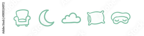 Relaxation and sleep themed icons in light green