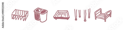 Interior Furniture Components Set Including Sink, Table Legs, Grate and Bed Frame