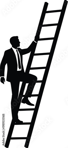 A businessman contemplating his next step upwards on a ladder of opportunity isolated on white background, Vector