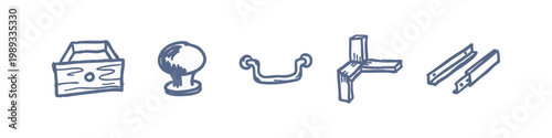 Hand Drawn Furniture Hardware Icons with Drawer Pulls and Knobs