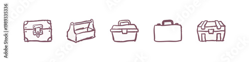 Collection of Hand Drawn Toolbox and Chest Icons for Storage and DIY Projects