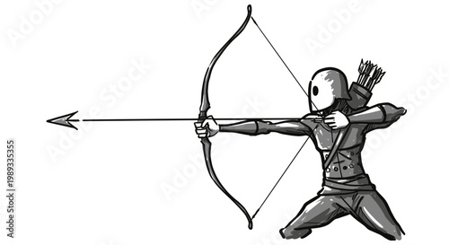 Medieval archer in action with bow and arrow in a dynamic pose
