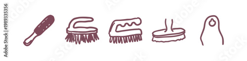 Collection of Hand Drawn Scrubbing Brush and Cleaning Tool Icons