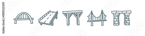 Foto Hand Drawn Bridge Construction Icons Showing Different Bridge Types
