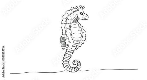 A smiling seahorse standing on the ocean floor in a vector illustration design