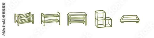 Set of Hand Drawn Furniture and Storage Shelving Icons