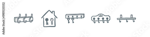 Collection of Hand Drawn Wall Hooks and Key Rack Icons