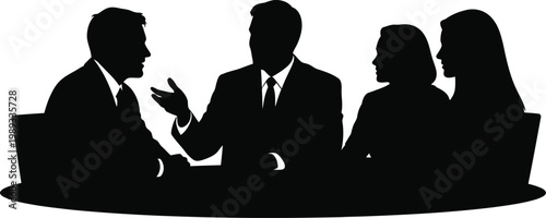 Business professionals engaged in a discussion around a conference table isolated on white background, Vector