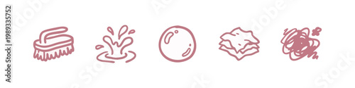 Cleaning and Hygiene Hand Drawn Icons with Brush, Bubbles, and Splash