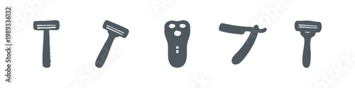 Collection of Hand Drawn Razor and Shaving Tool Silhouettes