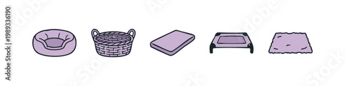 Collection of Hand Drawn Pet Bed and Basket Icons for Home Comfort
