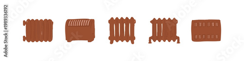 Set of Hand Drawn Radiator Icons for Home Heating Systems