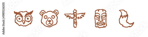 Animal Totems and Tribal Masks Hand Drawn Set