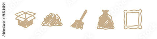 Collection of Hand Drawn Moving and Decluttering Household Icons