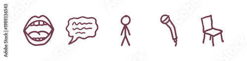 Communication and Podcast Icons with Mouth Speech Bubble Person and Microphone